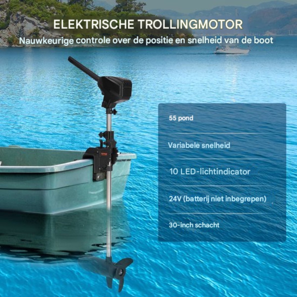 Happyment Elektrische Buitenboordmotor - Voor boot en sloep - 10LED Displays - 24V - Vooruit/Achteruit - 1500rpm - Zwart