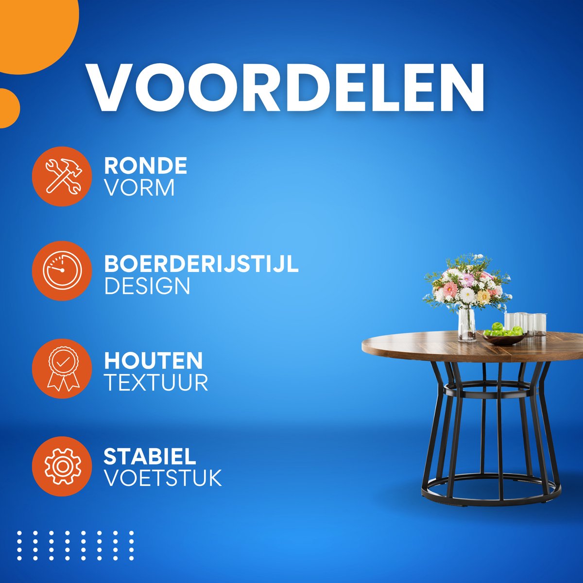 Eettafel Aravon - Rond 120cm - Keukentafel voor 4 Personen - Voor Keuken of Eetkamer