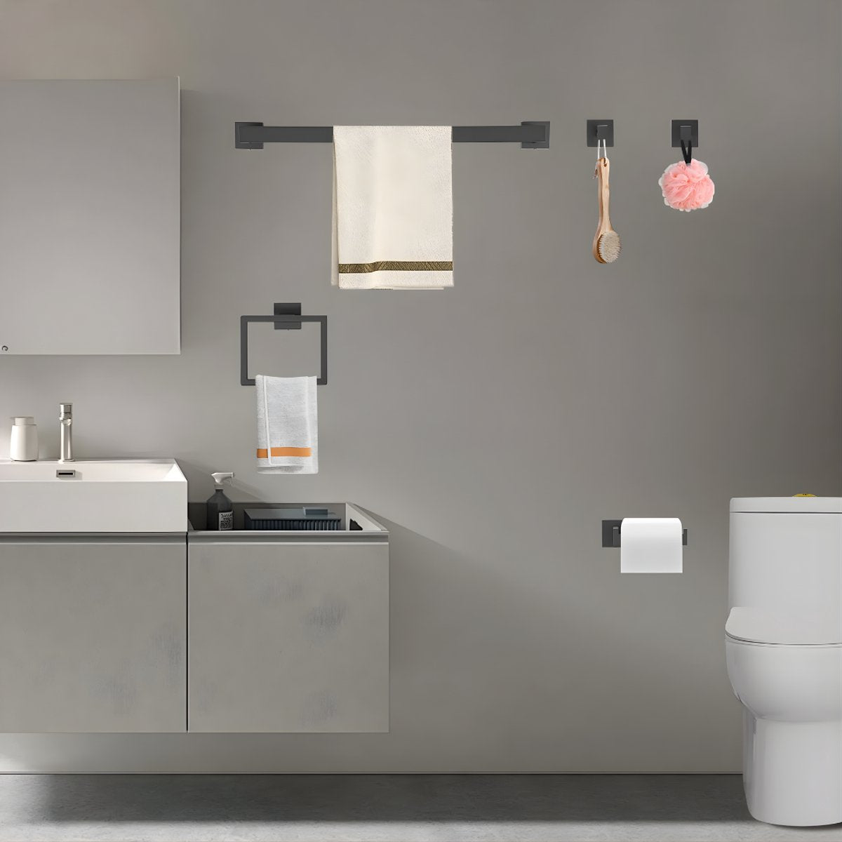 Handdoekstangset - Handdoekrek - Handdoekhouder - Badkameraccessoires - Voor Wandmontage in Badkamer - Zwart