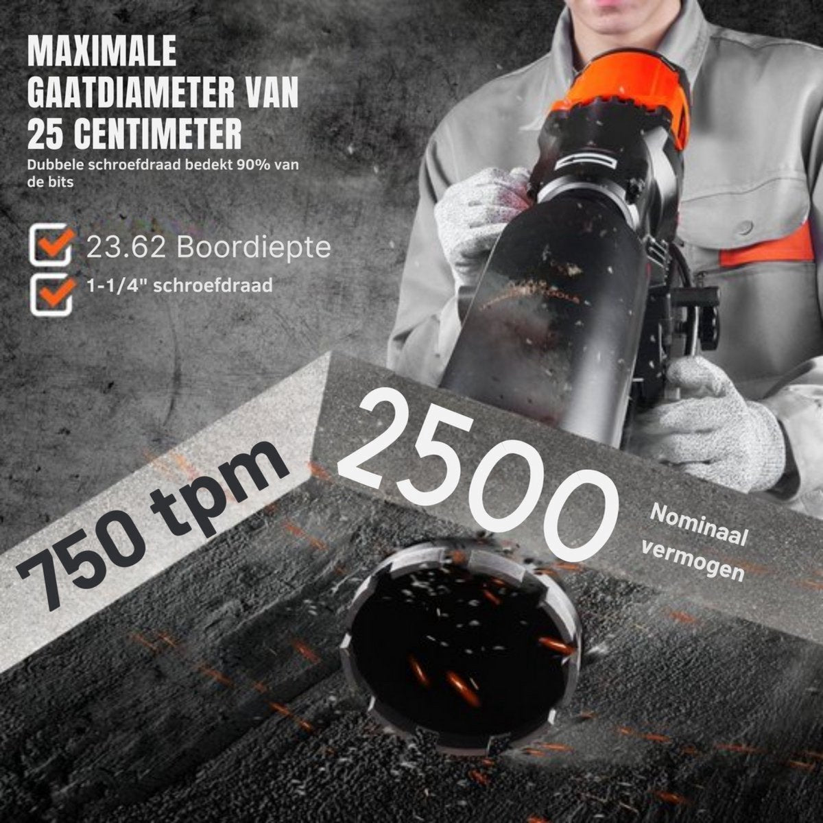 Kolomboormachine deluxe - 2500W 0-750 rpm - Tafelboormachine - Holle Langgatboormachine - Boormachine - voor Houtbewerking 26CM