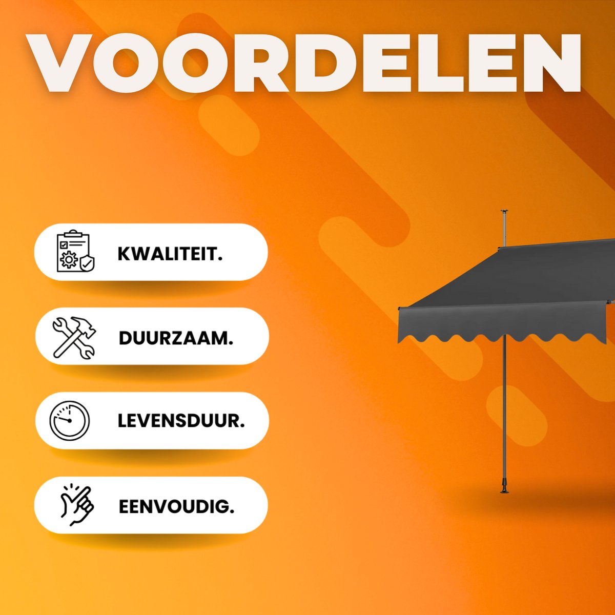 Zonneluifel - 200cm - Ook als balkonluifel - Terras - Knikarmscherm zonnescherm - Uitschuifbaar - PU Coating - In Hoogte Verstelbaar - Grijs