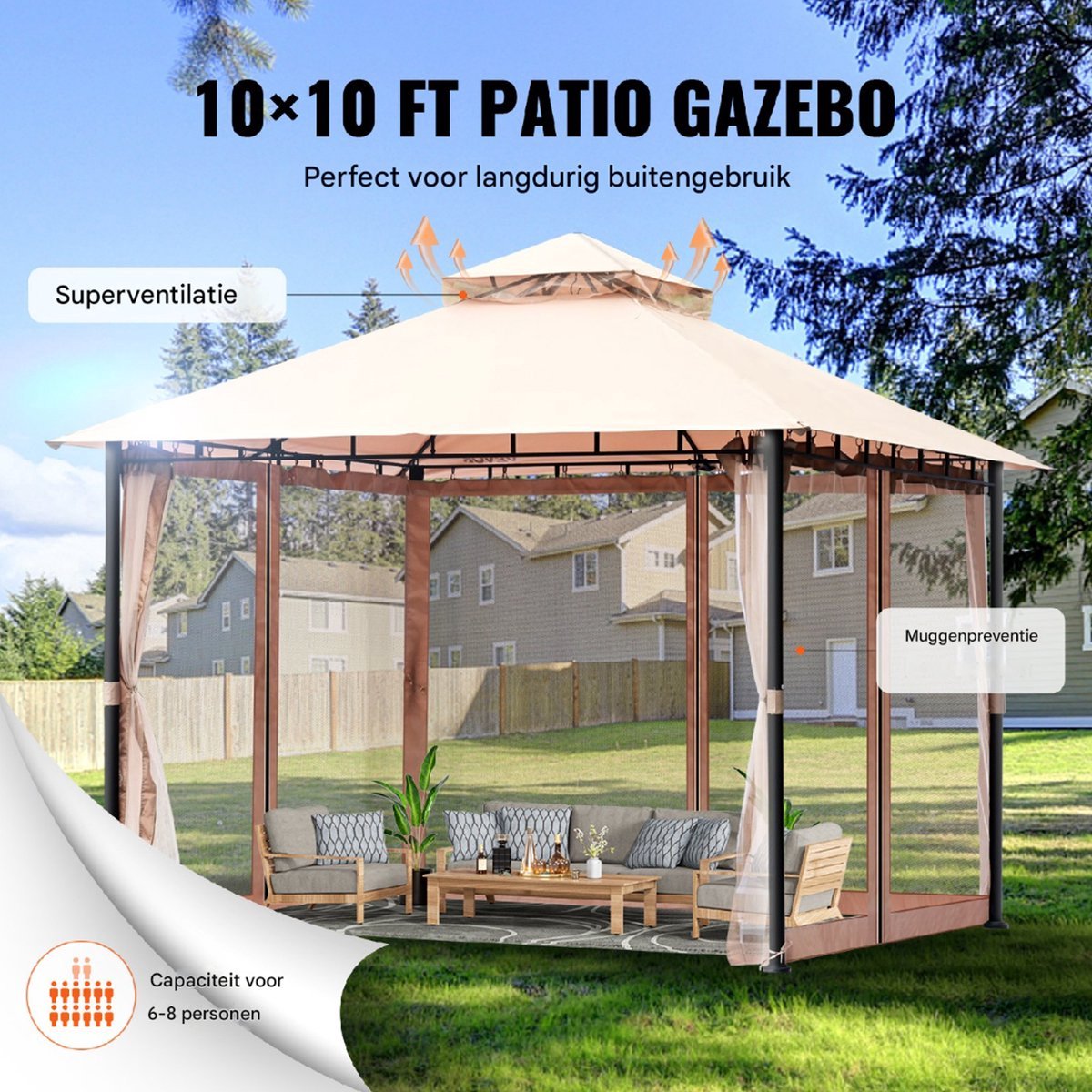 Opvouwbaar paviljoen - Feesttent - Luxe tent - 330x330x316 cm - Beige