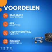 Camping kooktoestel - Campingaz - Gasfornuis - Buitenbrander - Voor Picknick, Frituren & Stomen - Met 3 Adapters - Inclusief Opbergtas