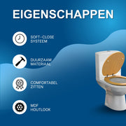 WC-bril - Toiletbril – Voor Toilet & Badkamer – Soft-Close – MDF - Houtlook