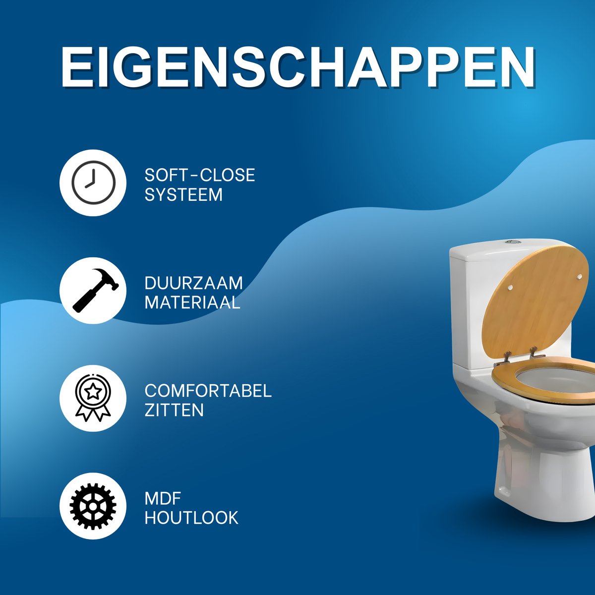 WC-bril - Toiletbril – Voor Toilet & Badkamer – Soft-Close – MDF - Houtlook