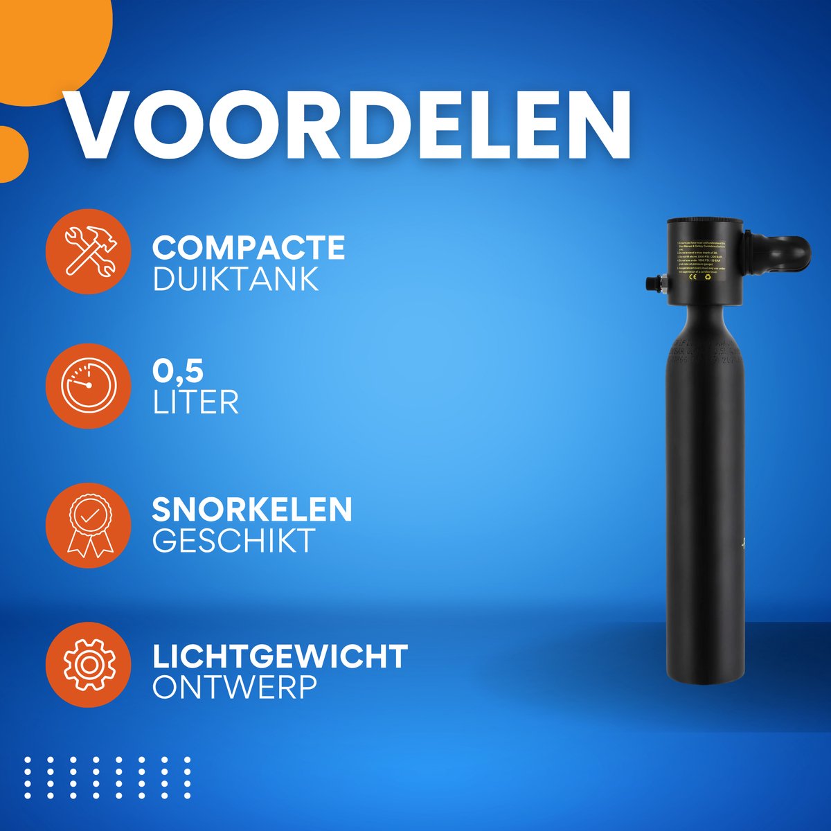Mini Duiktank - Duikfles - Scuba tank - Watersport - 0,5 Liter - Voor Snorkelen & Onderwateroefeningen - Duikfles met 5-10 Minuten Ademcapaciteit - Compacte Duikcilinderuitrusting