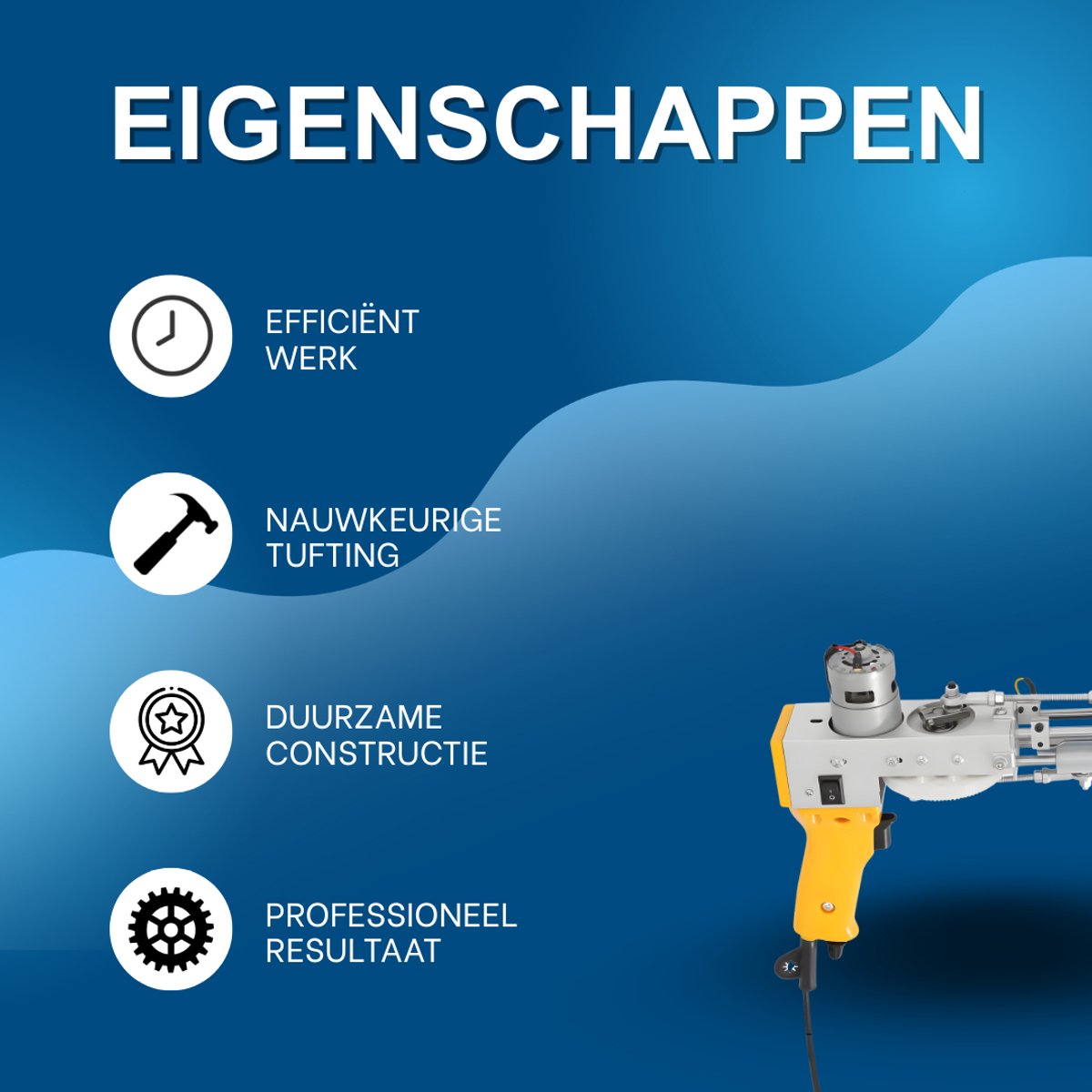 Tufting gun - Tuftpistool - Borduurmachine - Tapijtweven - Voor het maken van tapijten - Voor efficiënt en nauwkeurig werk - Metaal / Kunststof - Geel