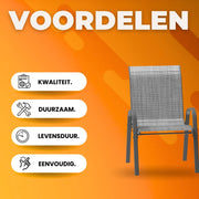 Tuinstoelen Fioren voor Buiten - Tuinstoelen met Teslin-stof Flex Comfort Materiaal en Staal-Ijzeren Frame, Hoge Rugleuning - Grijs - 6 stuks