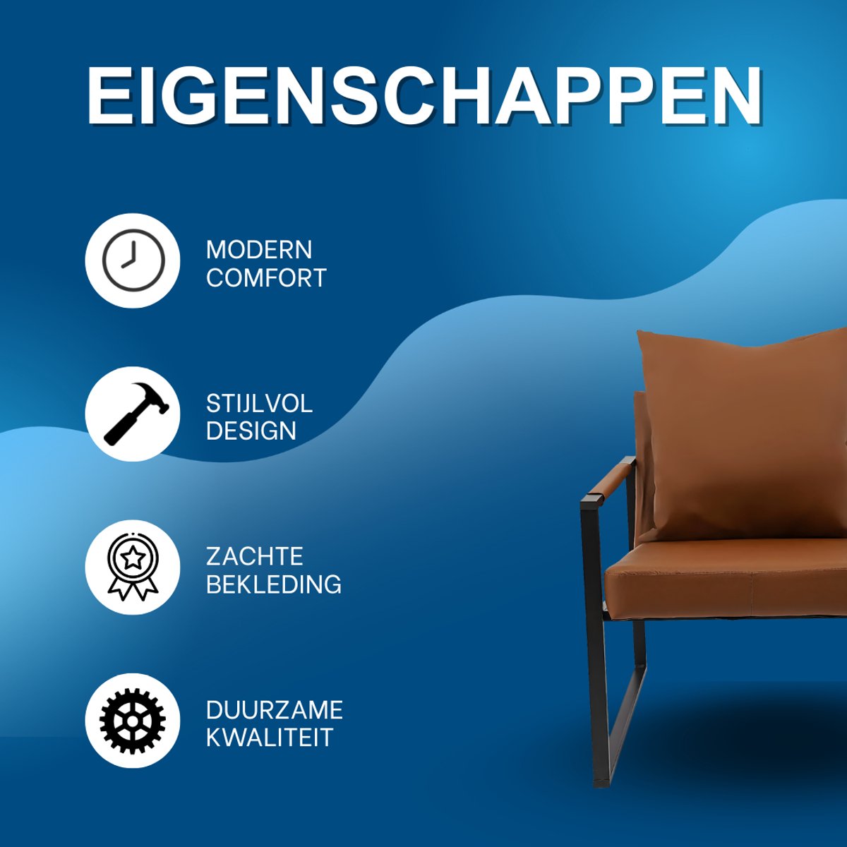 Fauteuil- Voor Woonkamer - Moderne Lounge - Stof /Bruin
