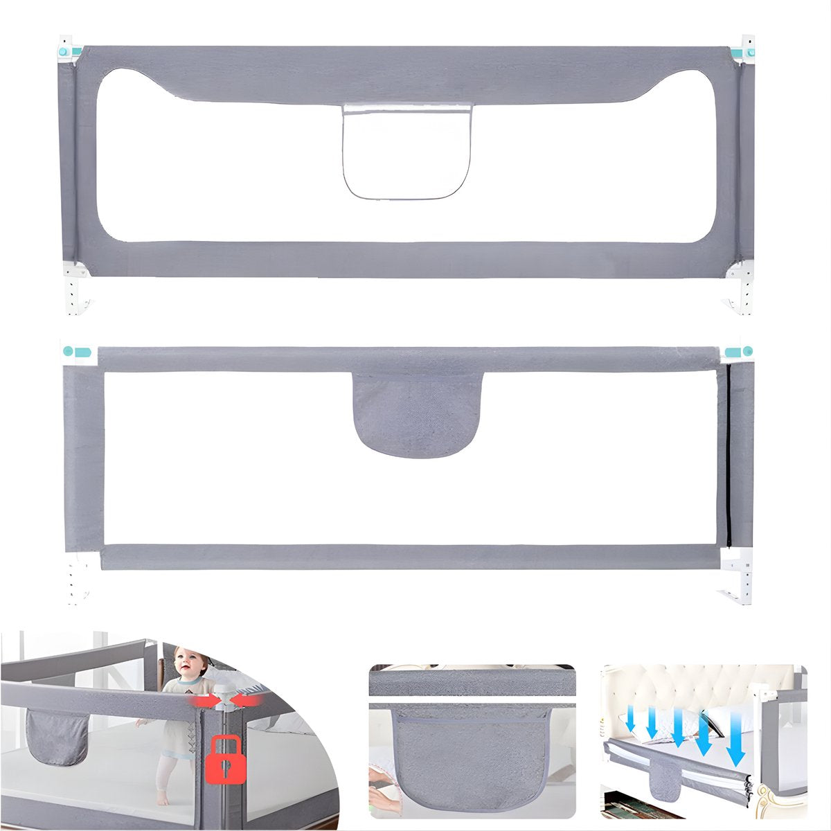 Baby Bedhek - Bedhekje - Bedrail - Uitvalbescherming - Voor bed - Veiligheidsbescherming & Bed Barrière - Grijs - 200 x 100 cm