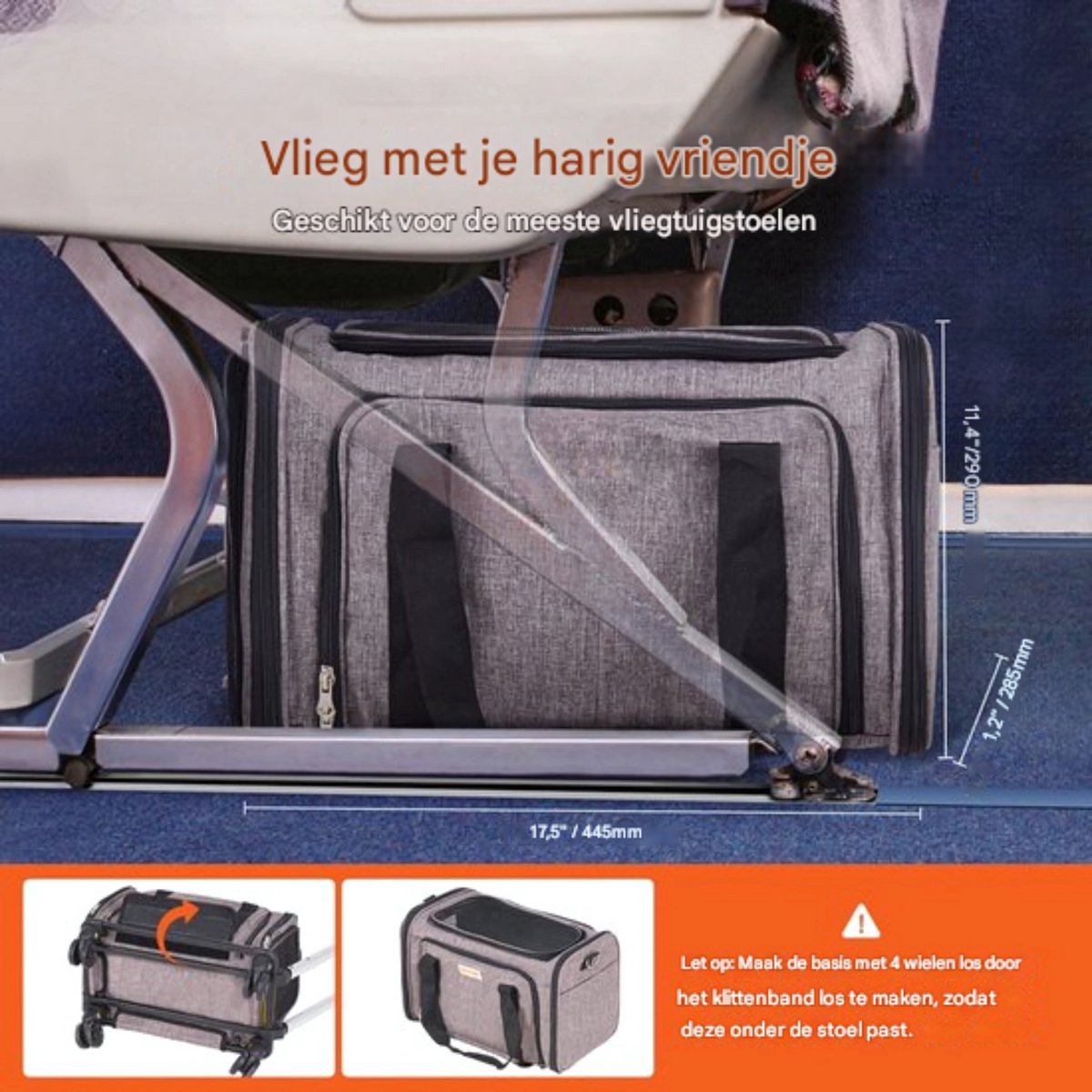 Hondentrolley - Hondenbuggy inklapbare- Opvouwbare Hondenrugzak met 4 Wielen - Kattentransporter- Duurzaam en stevig- 11,3kg Draagvermogen - Draagtas met Opbergtassen
