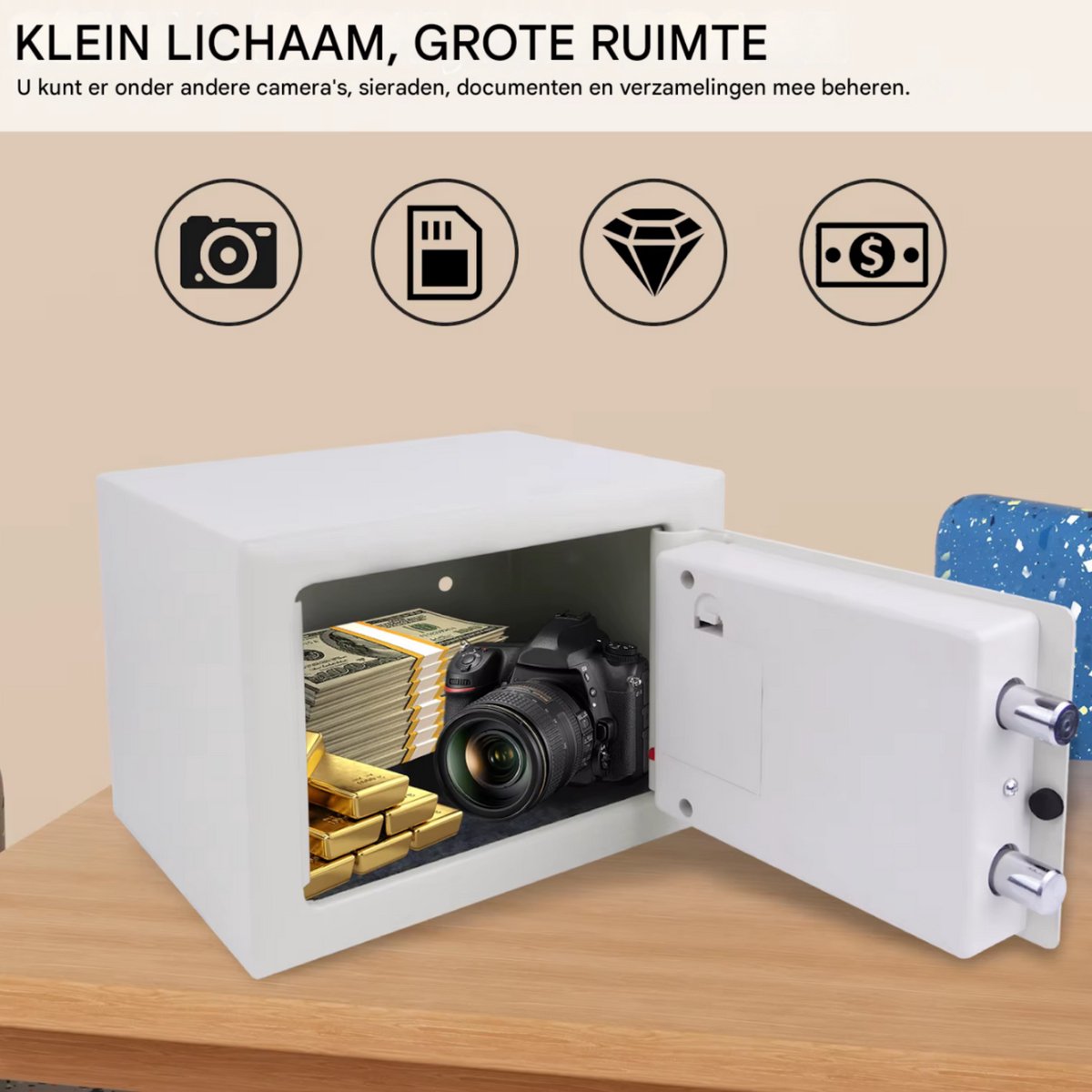 Digitale Veiligheidskluis Tavien - 16L Beveiligingsbox voor Thuis, Kantoor & Hotel - Inclusief 2 Noodsleutels voor Geld & Documenten