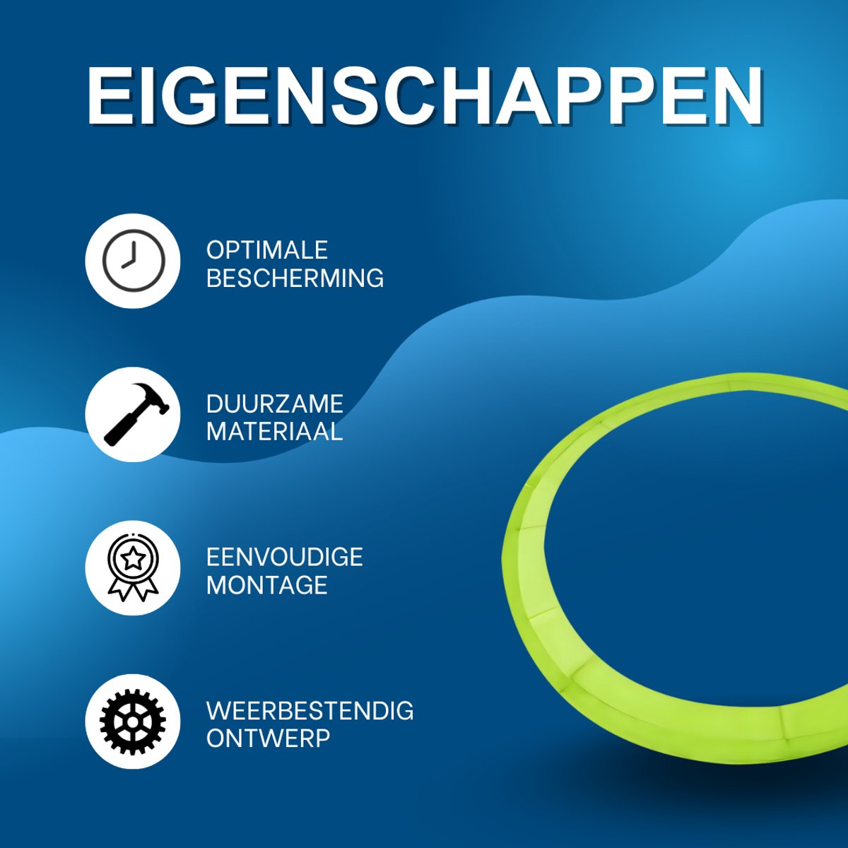 Trampoline Randkussen - Beschermkussen - Beschermrand - Trampolinerand - Diameter buitenring: 3 m - Groen