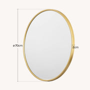 Ronde Spiegel - Voor Badkamer, Slaapkamer, Woonkamer en Hal - Gouden Metalen Frame en Ophangsysteem - Luxe Wanddecoratie - Kleur: Golden-70x70cm