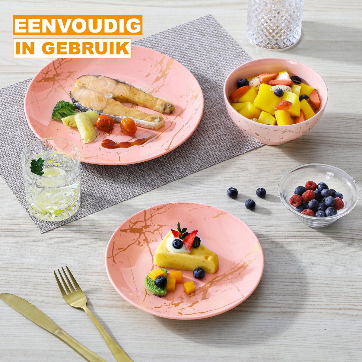 Ventina Serviesset - 12 delig - 4 persoons - Baby roze - Dinerborden - Bordenset - Diepe borden - Ontbijtborden - Servies - Keukenservies