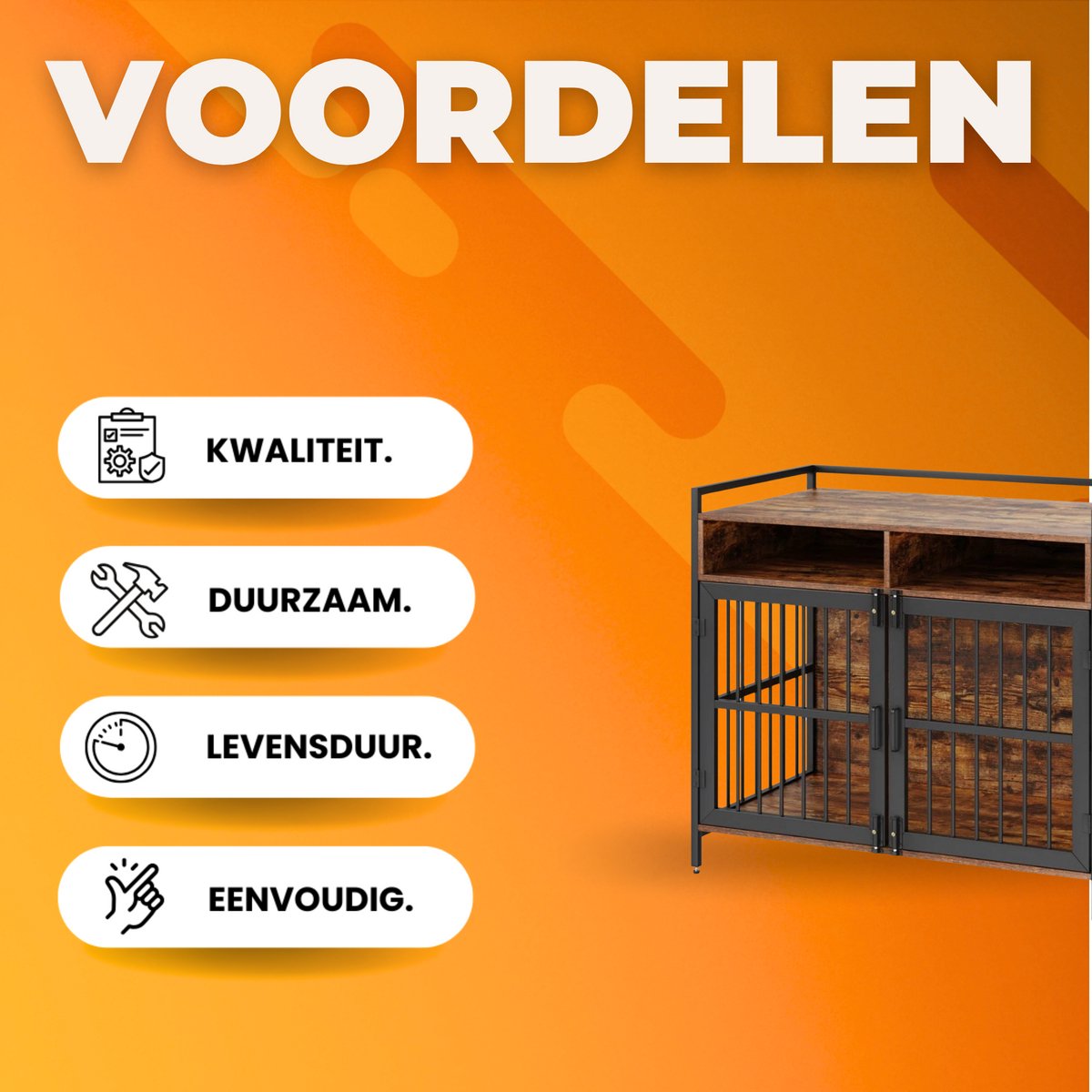 Hondenbench - Hondenhok - Hondenkooi - Hondelkennel - Hout en RVS - Hondentransportbox - Bijzettafel - Voor binnen en buiten