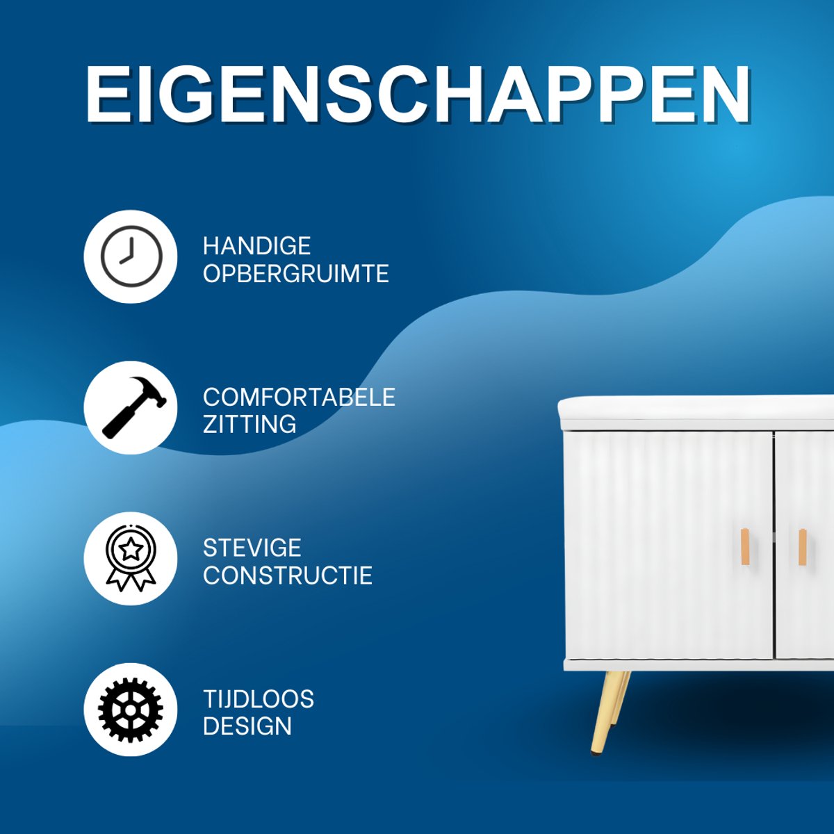 Schoenenbank - Opbergkast - Schoenenrek - Schoenenkast - Voor de hal of entree - met stoffen kussen - Wit