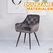 Happyment Eetkamerstoelen Fluweel - Grijs - Woonkamerstoelen - Fauteuil - Keukenstoelen - Kuipstoel - Set van 2