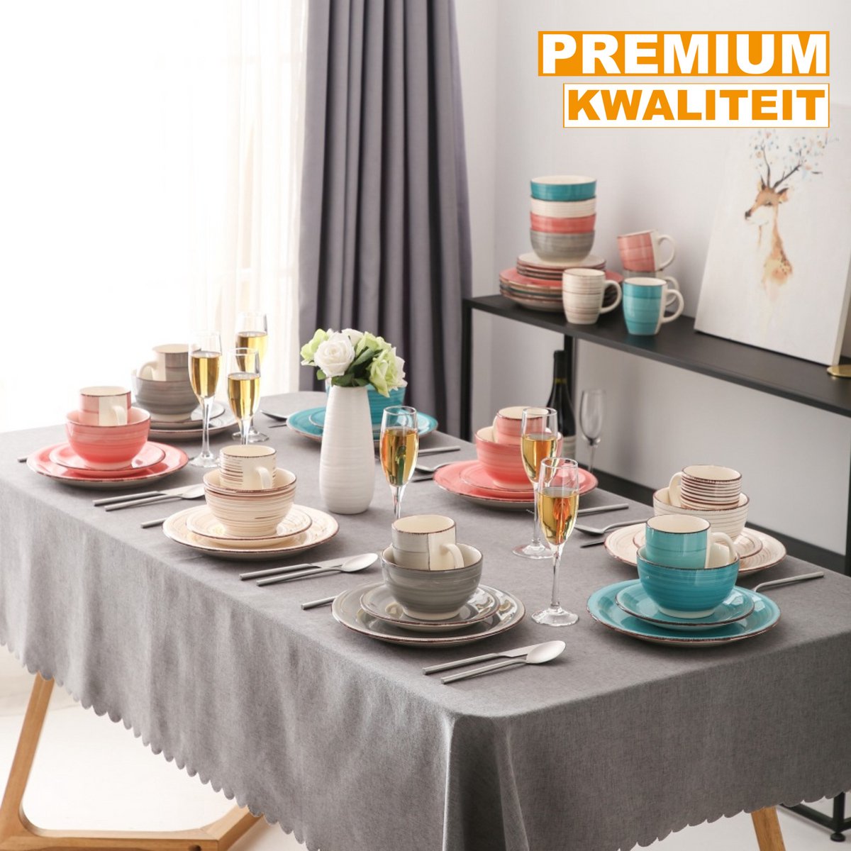 Prestigious Ontbijtborden – Kleurrijk 48 delig - 12 persoons – Keramisch – Eetborden – Kleine Borden