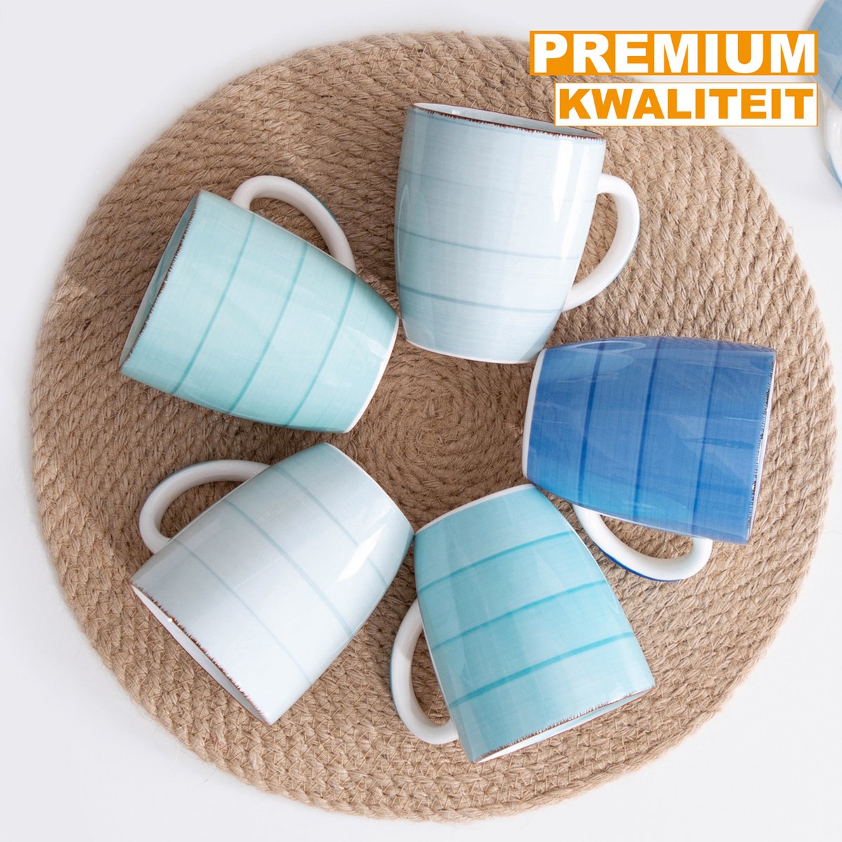Mizo Mokkenset - 6 stuks - 470ml - Ovaal - Koffiemokken - Melkbeker - Met oor