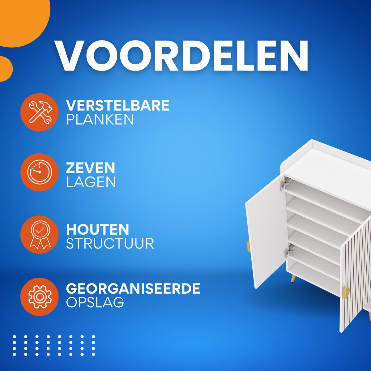 Schoenenkast - Schoenenbank - Schoenenrek - Voor schoenenopslag - Met 7 lagen en verstelbare planken - Wit