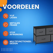 Ladekast met 5 Laden - Dressior - Kast - Voor Woonkamer, Slaapkamer, Keuken of Hal - TV-Kast & Dressoir - Met Stof en Metalen Frame
