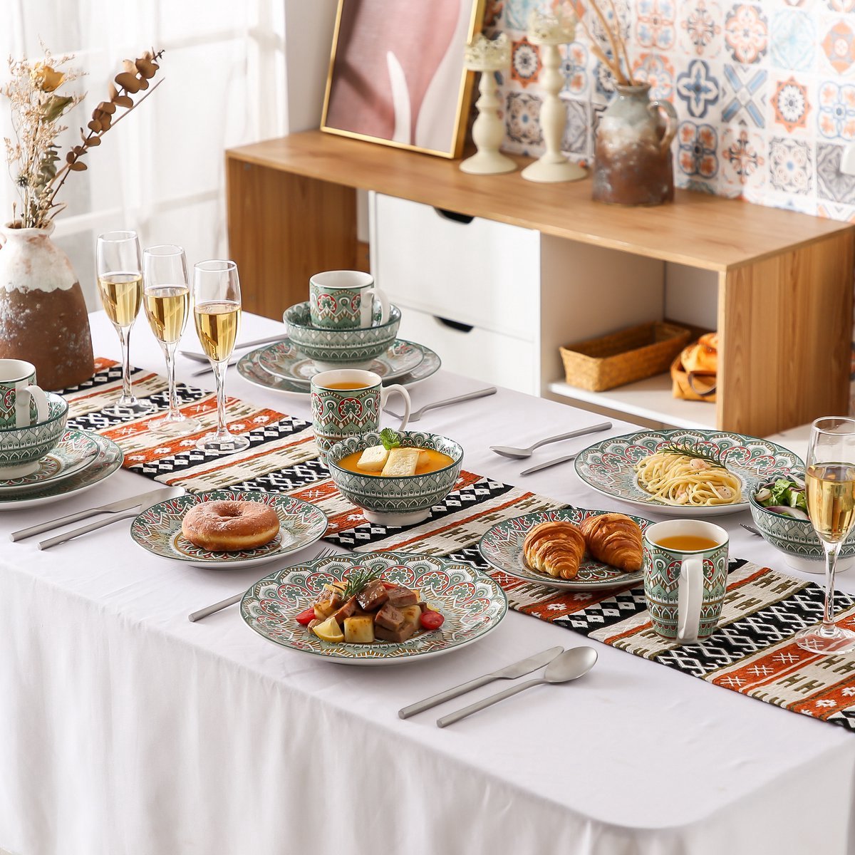 Vincetta Serviesset - 32 delig - 8 persoons - Groen - Dinerborden - Bordenset - Diepe borden - Servies - Ontbijtborden - Keukenservies