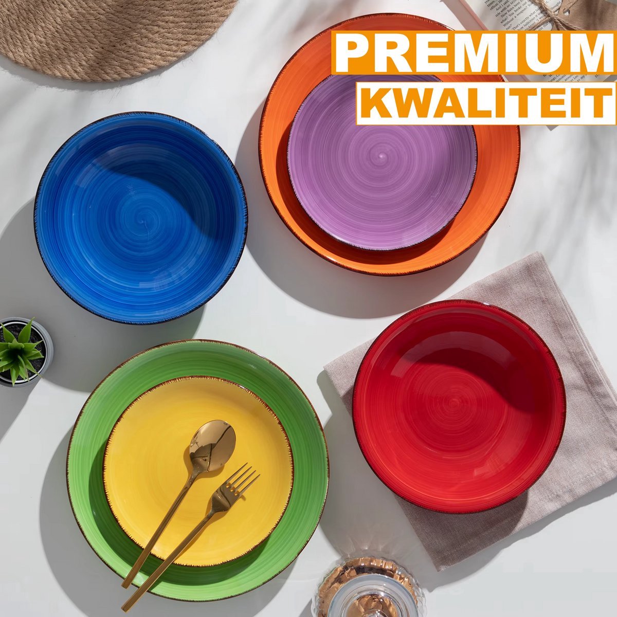Glamorous Serviesset - 6 persoons - 18 delig - Kleurrijk Keramisch - Eetborden - Breakfast Plates