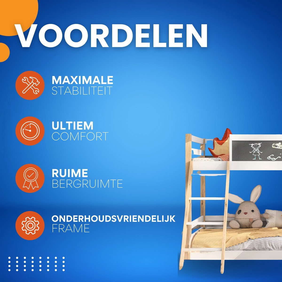 Luxe stapelbed Valora voor kinderen - Met glijbaan - 90x200 cm - 2 kinderbedden - Met Hoektrap, valbeveiliging en raam - Peuterbed