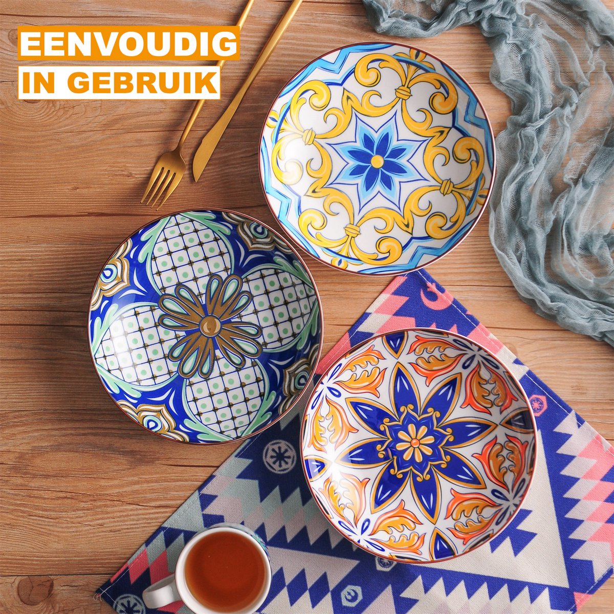Zafiro Serviesset - 12 delig - 8 persoons - Mozaïek - Dinerborden - Bordenset - Diepe borden - Ontbijtborden - Servies - Keukenservies