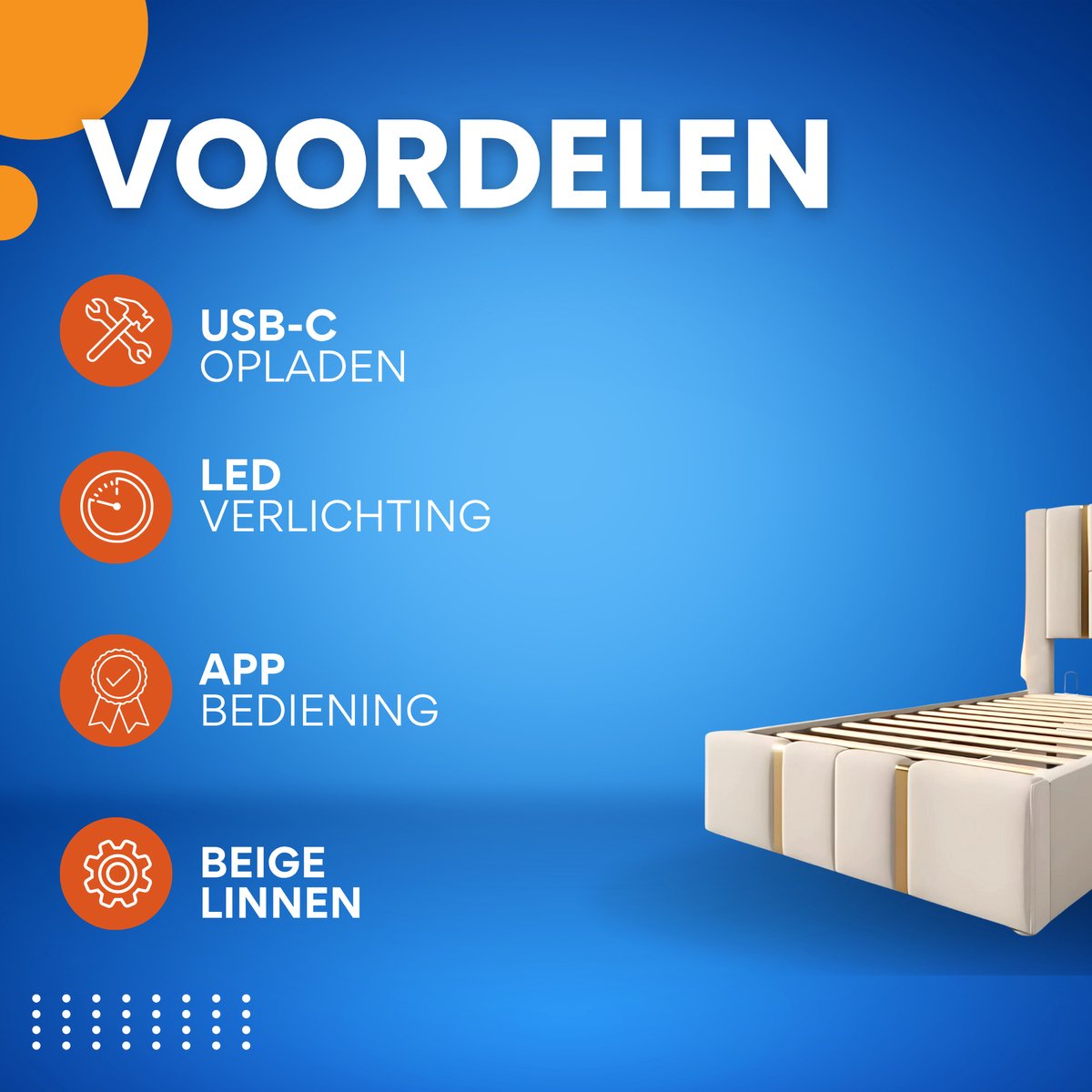 Bed - Eenpersoonsbedden - Voor Slaapkamer of Jeugdkamer - Met USB-C Oplaadfunctie, LED-verlichting & App-bediening - Opbergruimte, Lattenbodem & Beige Linnen - 90x200 cm