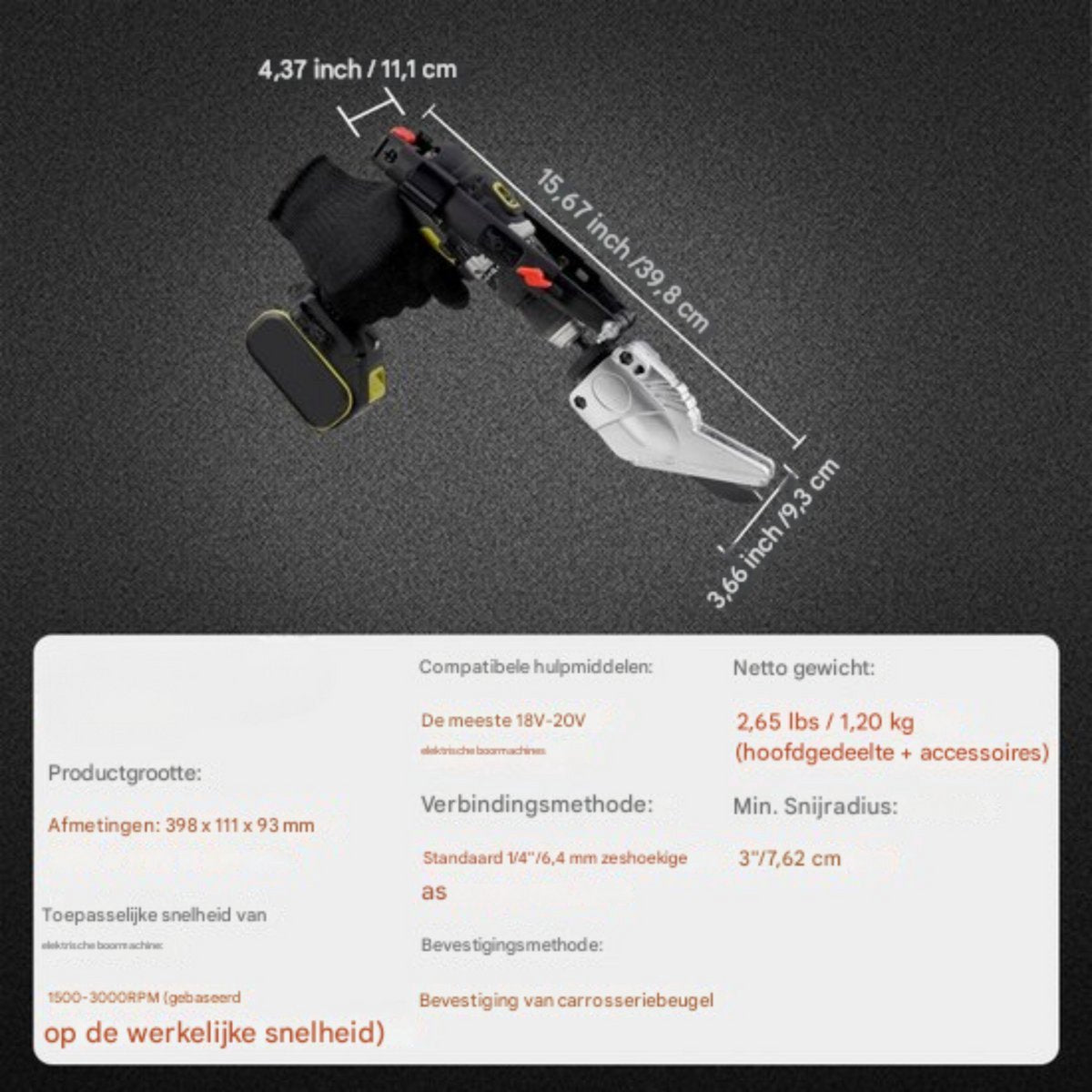 Snijmachine voor boormachine - 1500-3000 RPM - Metaalsnijder - Opzetstuk - Boor accessoire