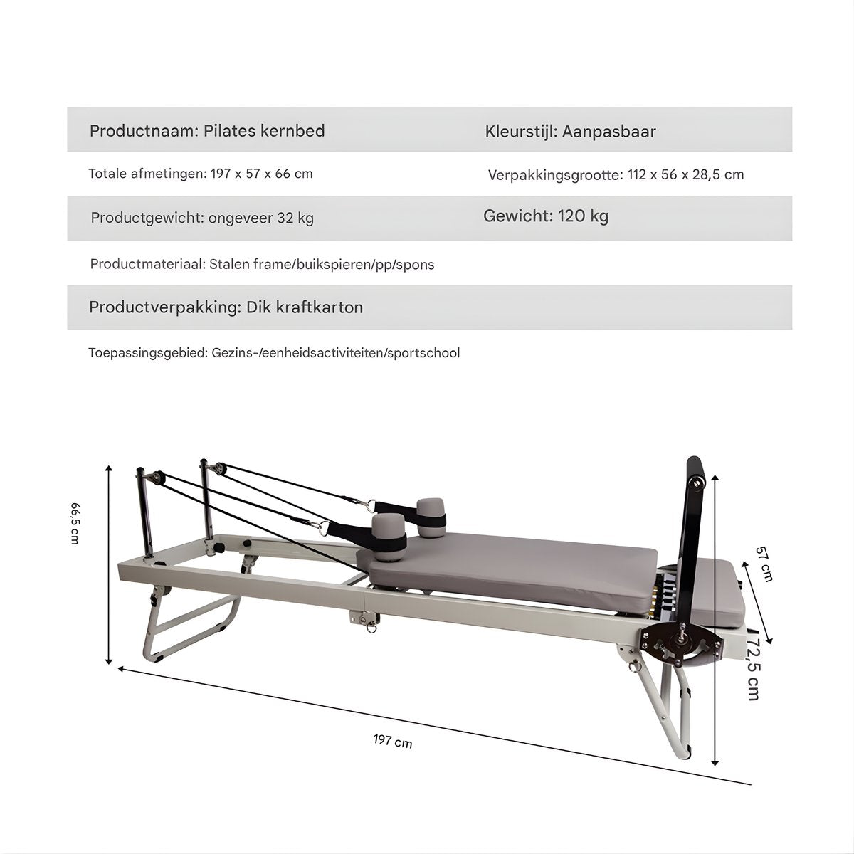 Pilates reformer – Fitnessapparaat - Voor thuisgebruik, core- en fitnessoefeningen – Verstelbare trainingsmachine – Grijs
