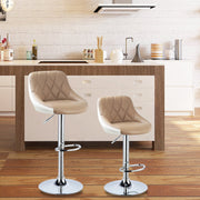Barkrukken Portu - Met rugleuning - Kunstleer - Set van 2 - Keuken - Barstoelen ergonomisch - Beige - Verstelbaar in hoogte - Zithoogte 60-82cm