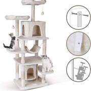 Kattentoren - Krabpaal - Grote Kattenboom met Stabiele Klimboom en Speelhuishangmat - Kattenkrabpaal 170 cm met Plank - Beige