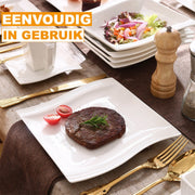 Exquisite Bordenset – 6 persoons – Wit Keramisch – Dinerborden – Ontbijtborden