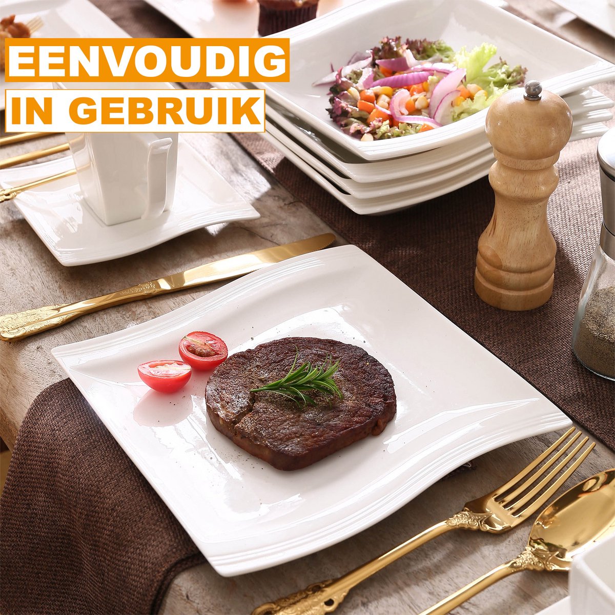 Exquisite Bordenset – 6 persoons – Wit Keramisch – Dinerborden – Ontbijtborden