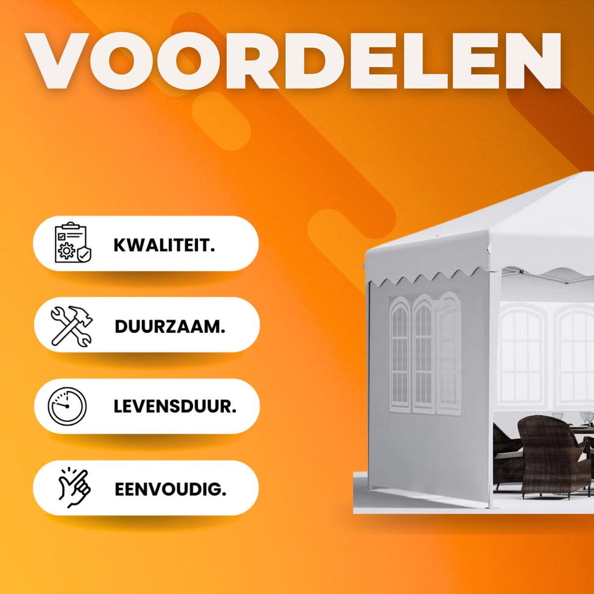 Luxe partytent - Opvouwbaar - Met zijwanden - wit - 300x600cm - Easy up - Paviljoen - Waterdicht weerbestendig - In hoogte verstelbaar