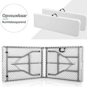 Klaptafel - Kampeertafel - 2 Banken set - Vouwtafel - Opvouwbare Tuinmeubelset voor Buiten, Kamperen & Picknick - Picknicktafel met Bankjes - 180 cm - Wit