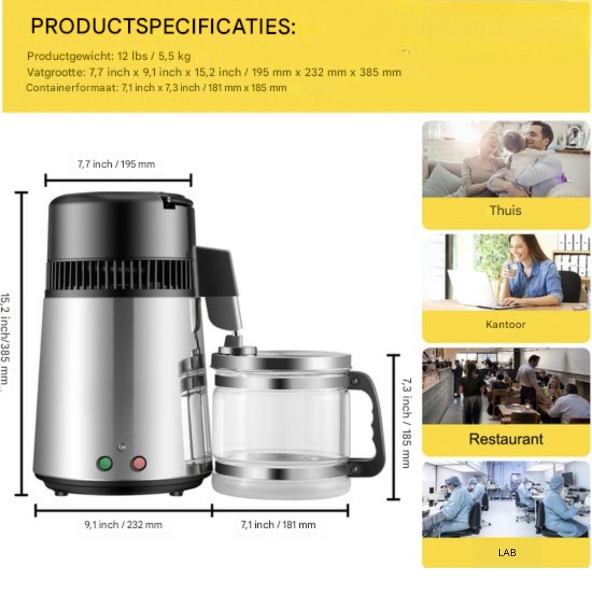 Happyment Destilleerapparaat - Waterontharder - Destilleer Ketel - Destilleren - Distiller - Water - Vergister
