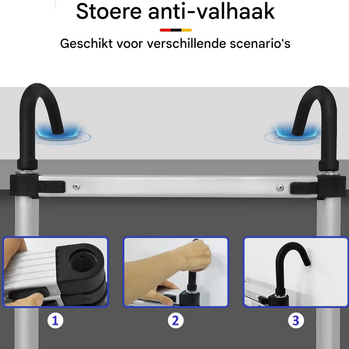Uitschuifbare Telescopische Ladder - 6,2m - Afneembare Haken en Uitschuifbare Treden - Opvouwbare Zolderladder met Antislipvoeten