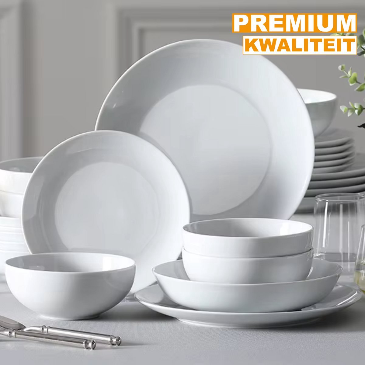 Majestic Dinerborden – Serviesset – 12 persoons – 24 delig – Wit Keramisch – Breakfast Plates – Stijlvol keramiek