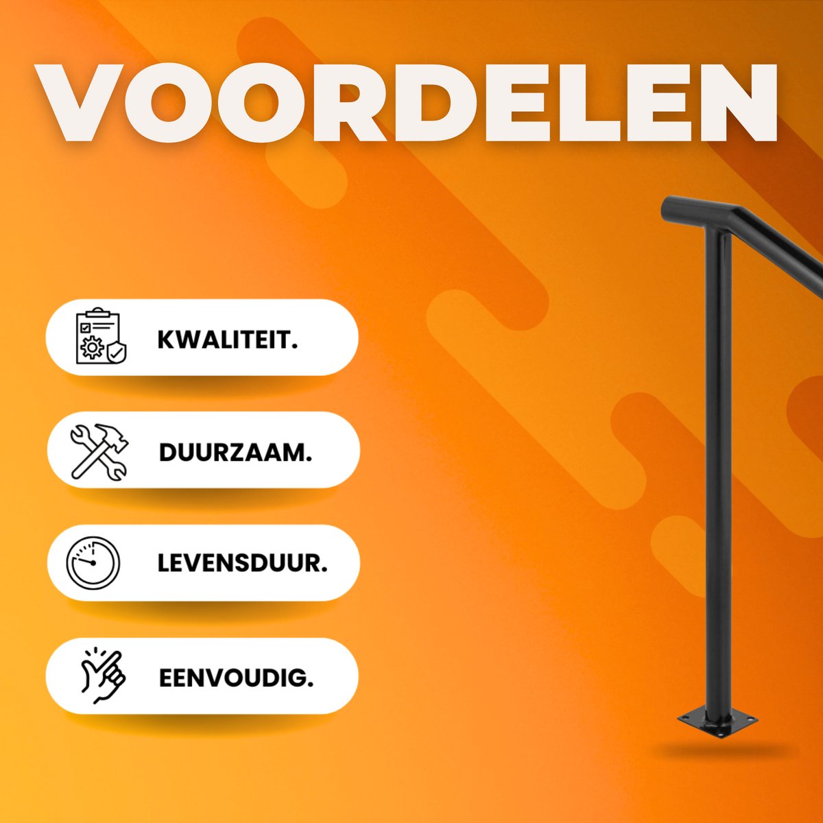 Korte trapleuning - Balustrade - Houders - Leuningen voor Trappen - Staal - Met trapleuninghouders - 45CM