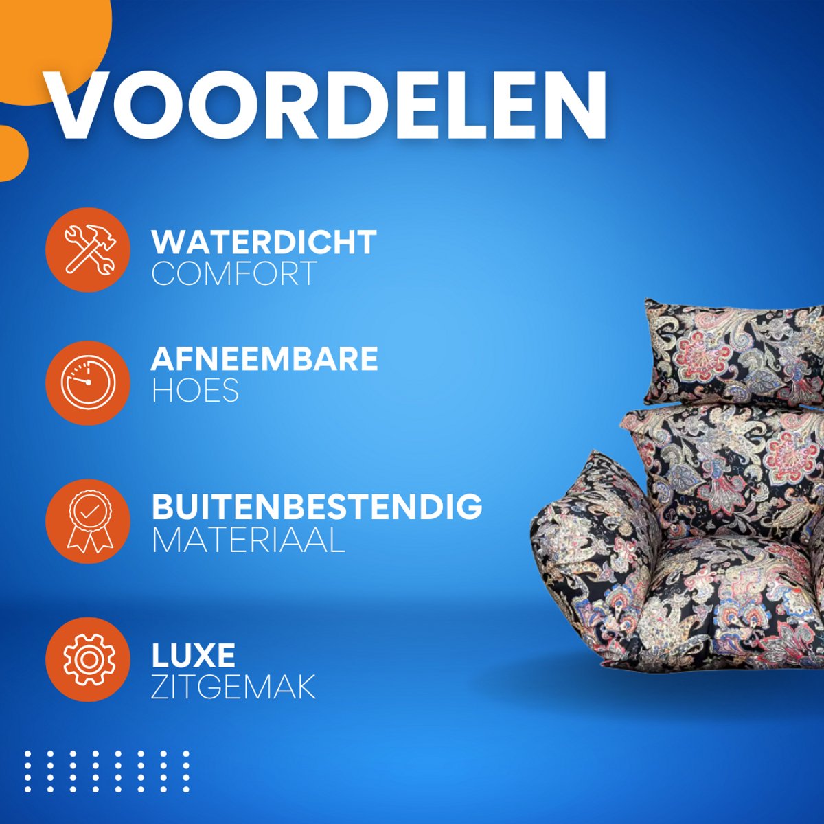 Zitkussen voor egg hangstoel - Waterdicht - Zwart - Voor Egg chair - Tuinschommel & Terras - Afneembaar en Wasbaar