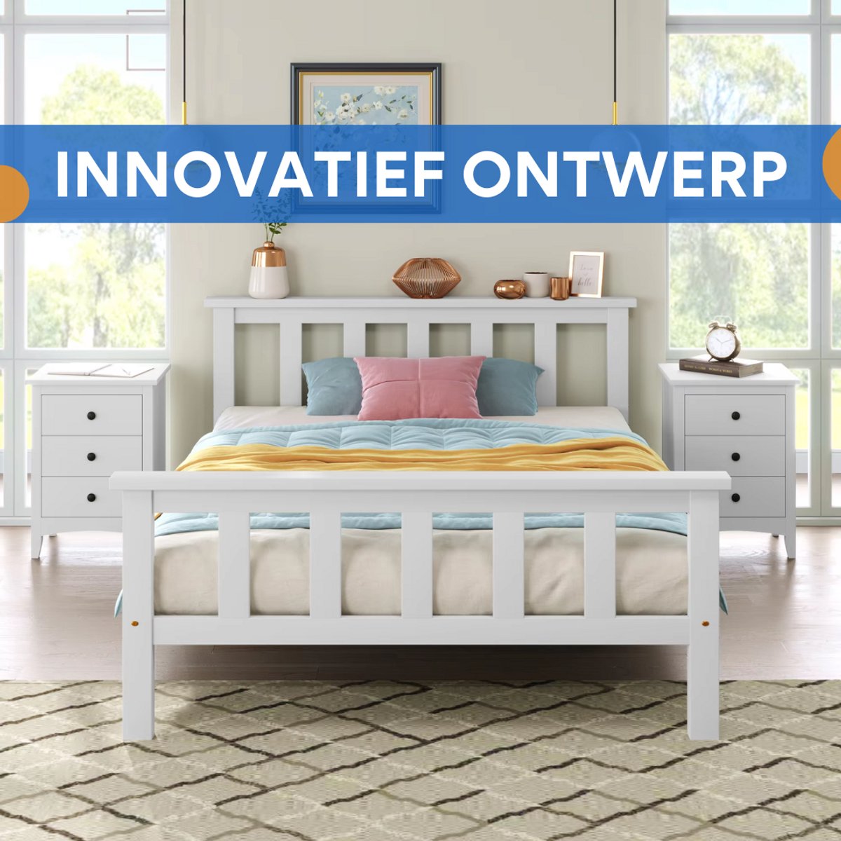 Eenpersoonsbed 90 x 200 cm - Voor Kinderen - Met lattenbodem - Zonder matras - Kinderbed