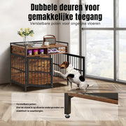 Hondenbench - Hondenhok - Hondenkooi - Hondelkennel - Hout en RVS - Hondentransportbox - Bijzettafel - Voor binnen en buiten