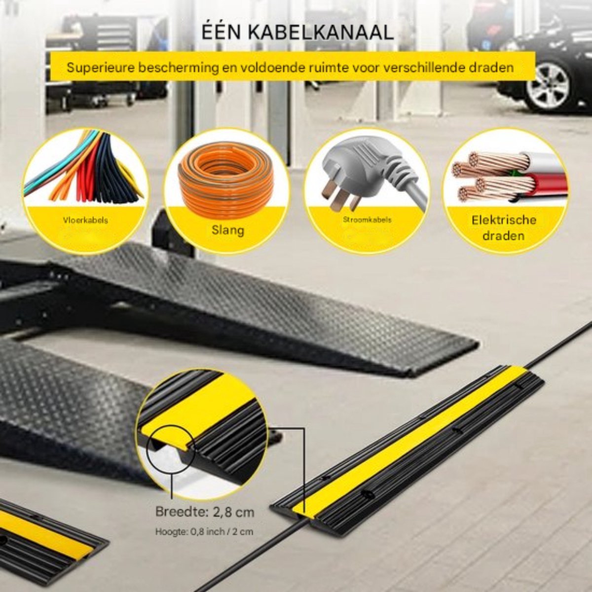 Happyment Kabelbrug - Kabeldrempel - 1 Kanaal - Zwart/Geel - 4 Stuks - 100CM