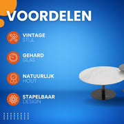 Terino Salontafel - Set van 2 - Gesinterde Steen met Glas - Marmer look