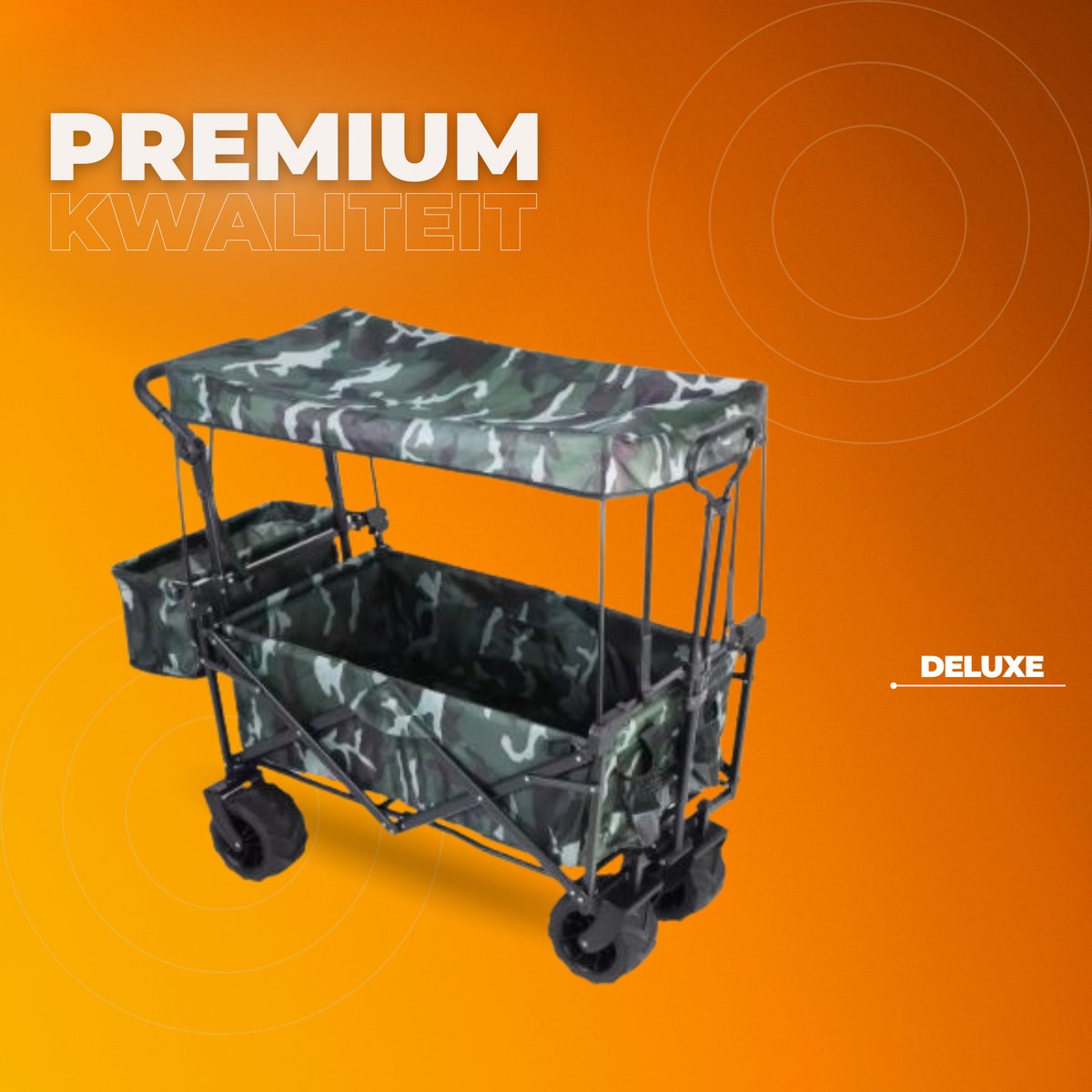 Opvouwbare bolderkar XL - 262L - Opvouwbaar tuinwagen - Met duwstang - Voor buitengebruik - Met verwijderbare luifel en 115 kg capaciteit - All terrain - Camo