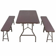 Picknicktafel met 2 banken - Kampeertafel - 6 tot 8 personen - Opvouwbaar - Klaptafel - Voor kinderen en volwassenen - Camping en Tuin - Inklapbaar -Metaal en rotan - 180 cm - Waterdicht